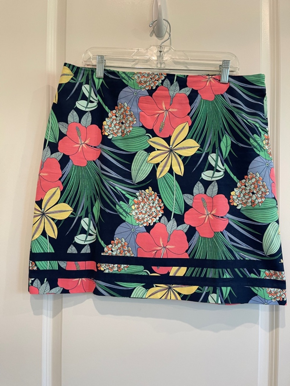 Talbots Navy Mini Skirt with Coral & Yellow Floral Print